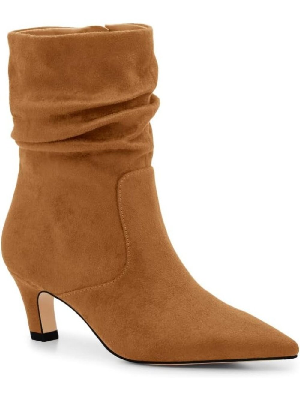 Women's Brown Slouchy Ankle Boots Low Kitten Heel Pointed Toe Booties Fall Shoes